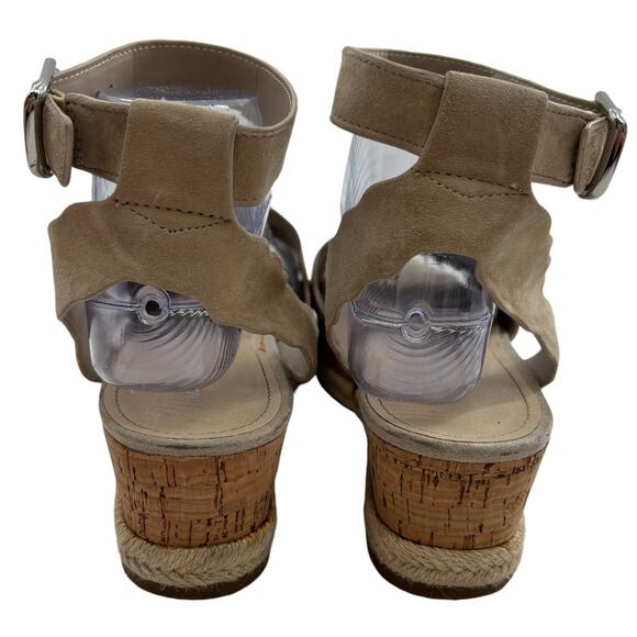 Marc Fisher Faitful Tan Suede Platform Scalloped Wedge Sandals - Picture 7 of 10